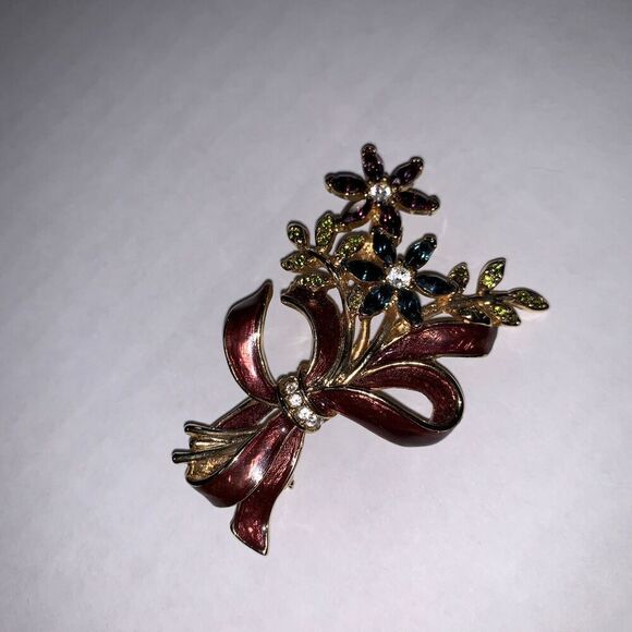 Vintage Signed Monet Multi-color Rhinestone Enamel Flower Brooch, women's brooch - Picture 7 of 10